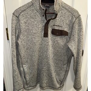 Eddie Bauer Grey Brown Convector Snap Pullover Men's Long Sleeve Fleece Medium